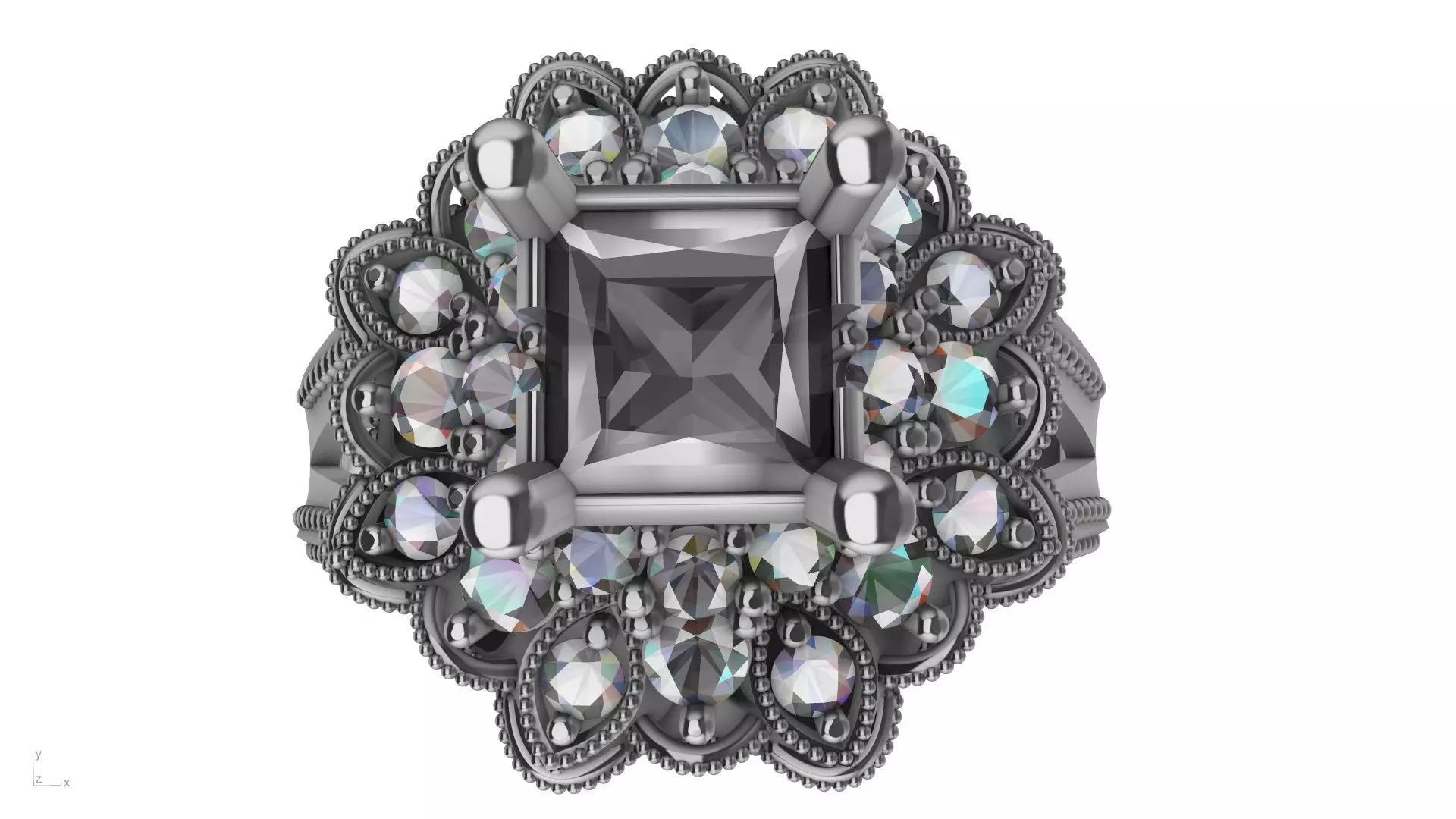 princess cut milgrain step diamond ring stl verified  3D print model_0