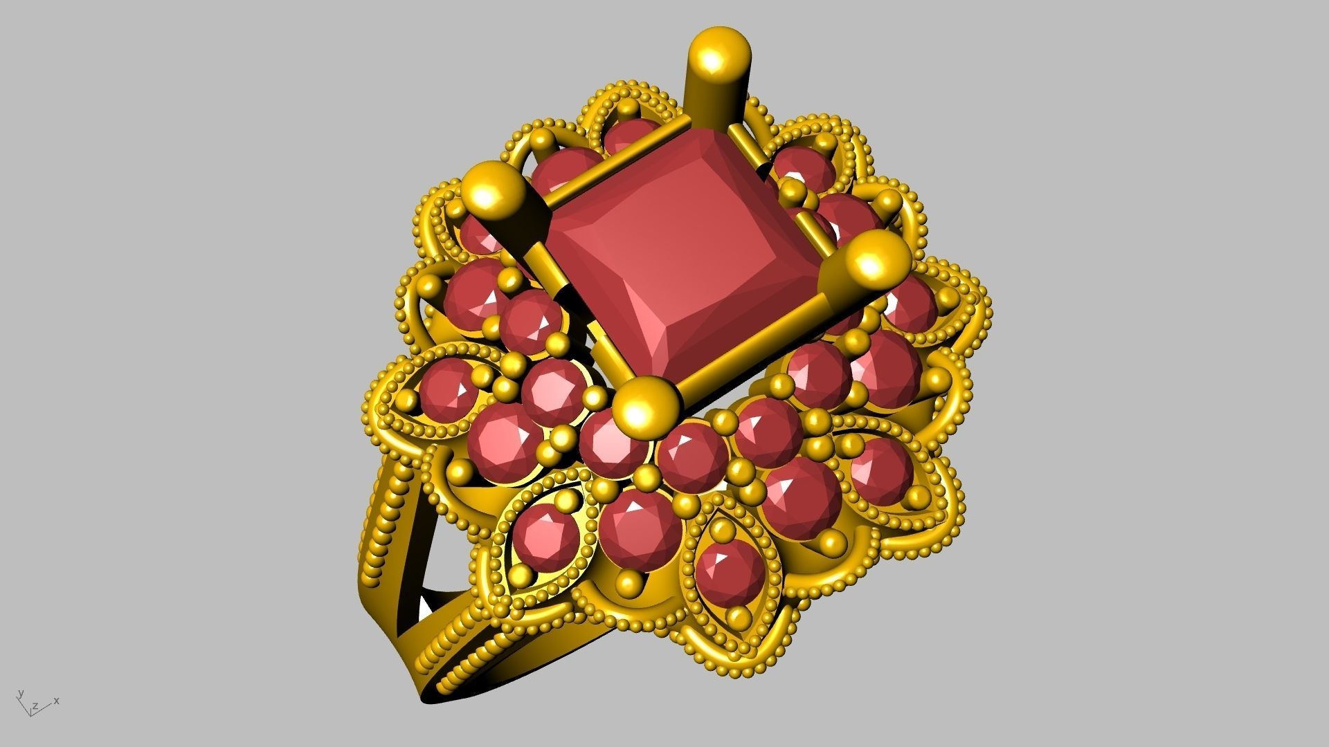 princess cut milgrain step diamond ring stl verified  3D print model_14