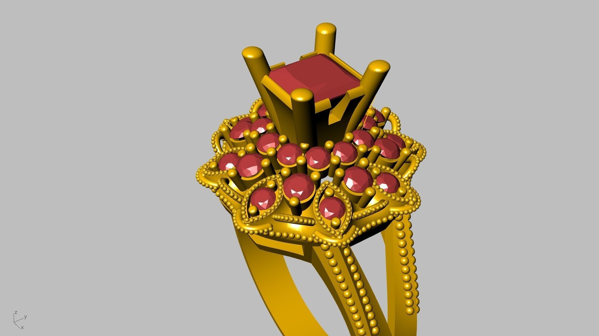 princess cut milgrain step diamond ring stl verified  3D print model_16