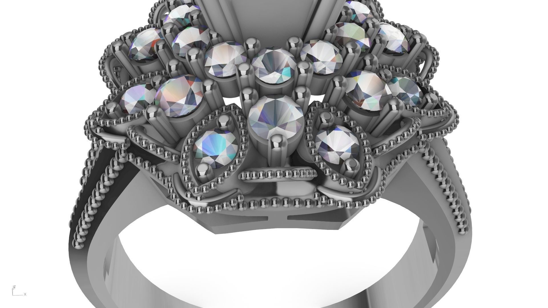 princess cut milgrain step diamond ring stl verified  3D print model_13