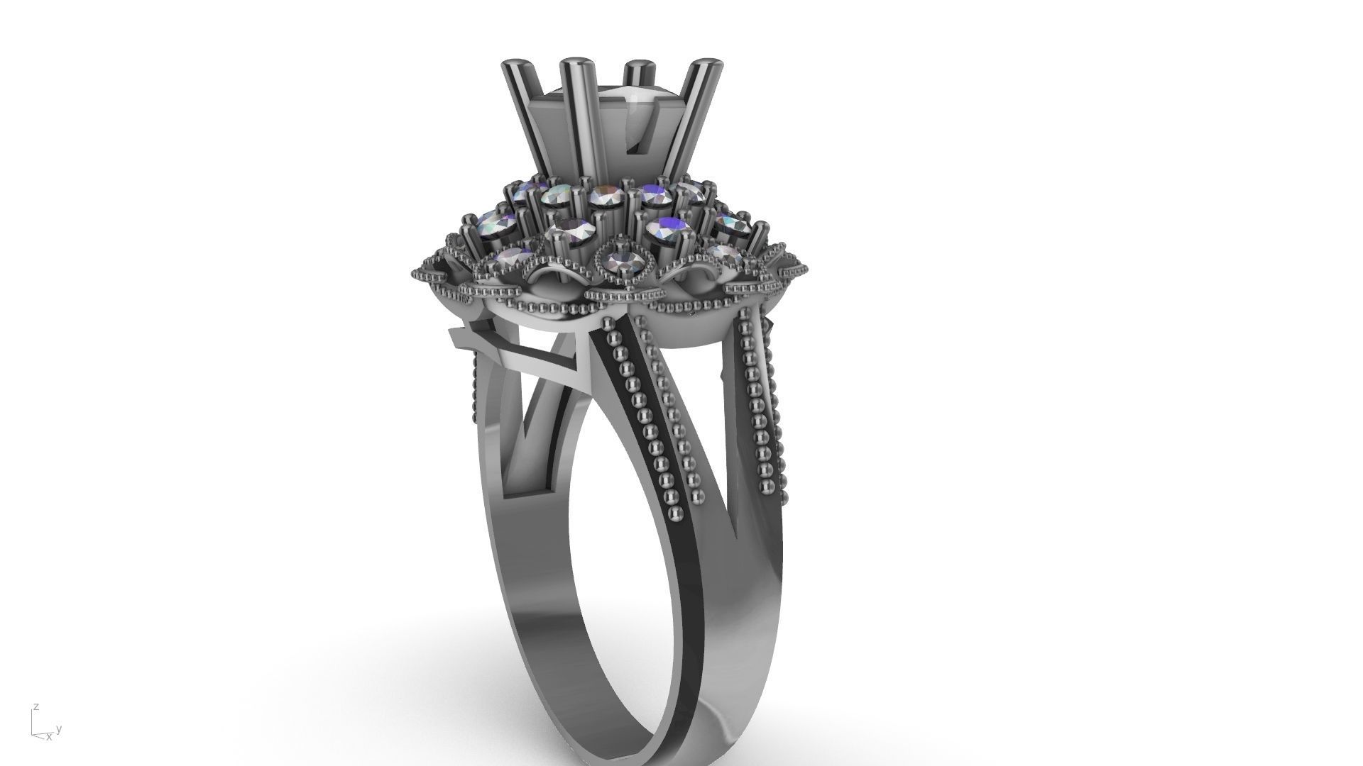 princess cut milgrain step diamond ring stl verified  3D print model_8