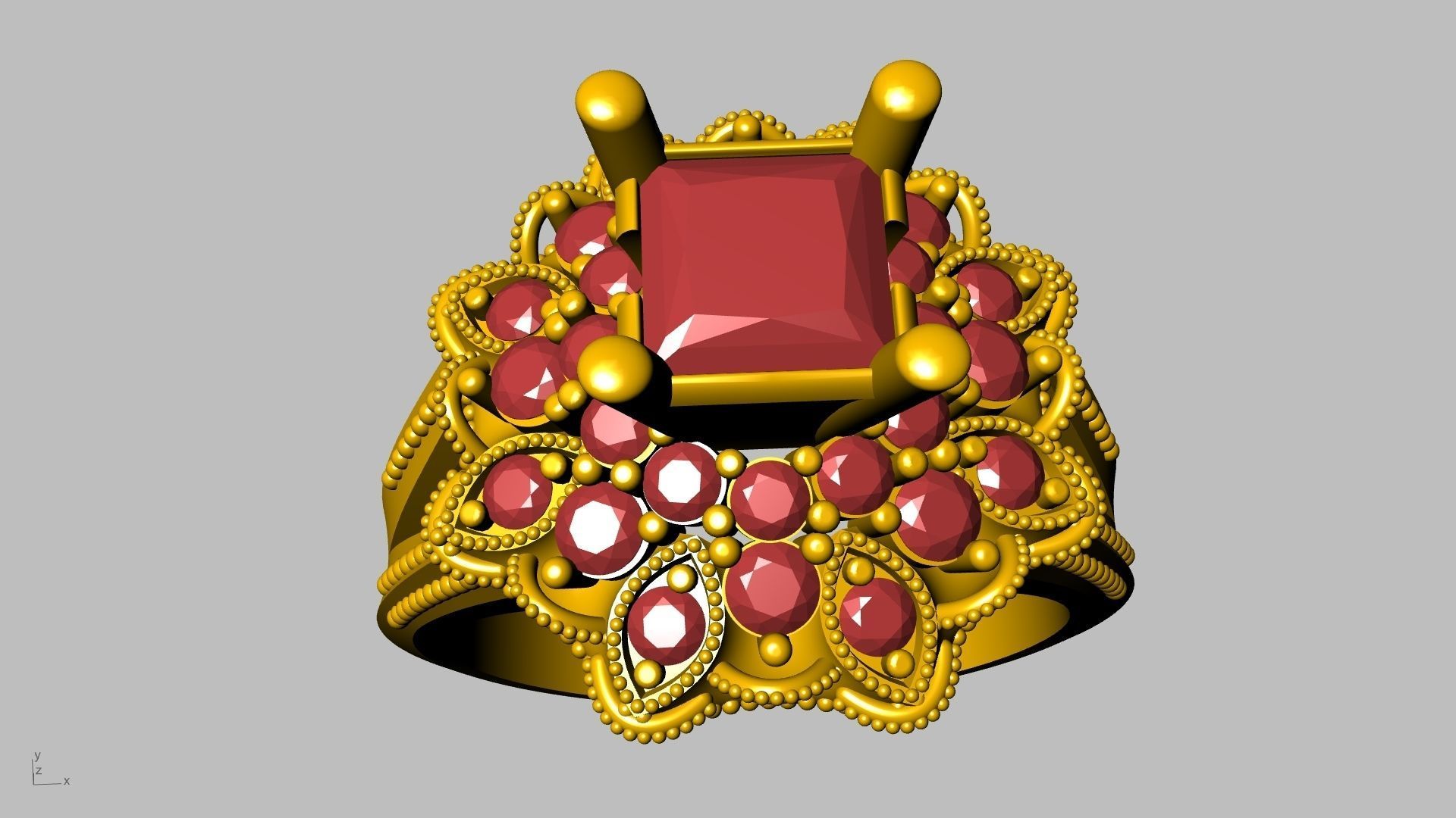 princess cut milgrain step diamond ring stl verified  3D print model_15