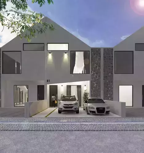 TERRACE HOUSE EXTERIOR AND INTERIOR DESIGN Low-poly 3D model