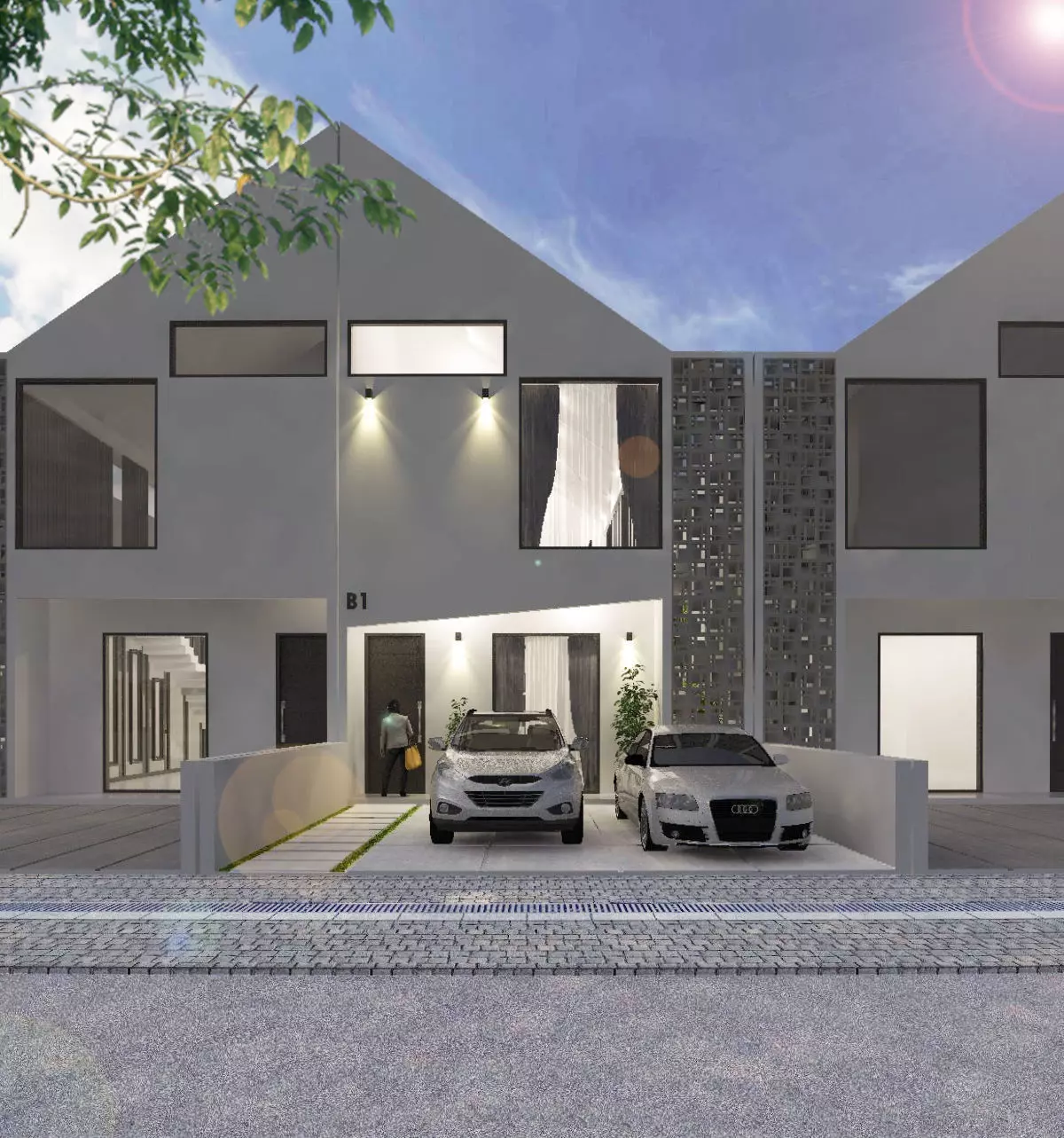 TERRACE HOUSE EXTERIOR AND INTERIOR DESIGN Low-poly 3D model_0