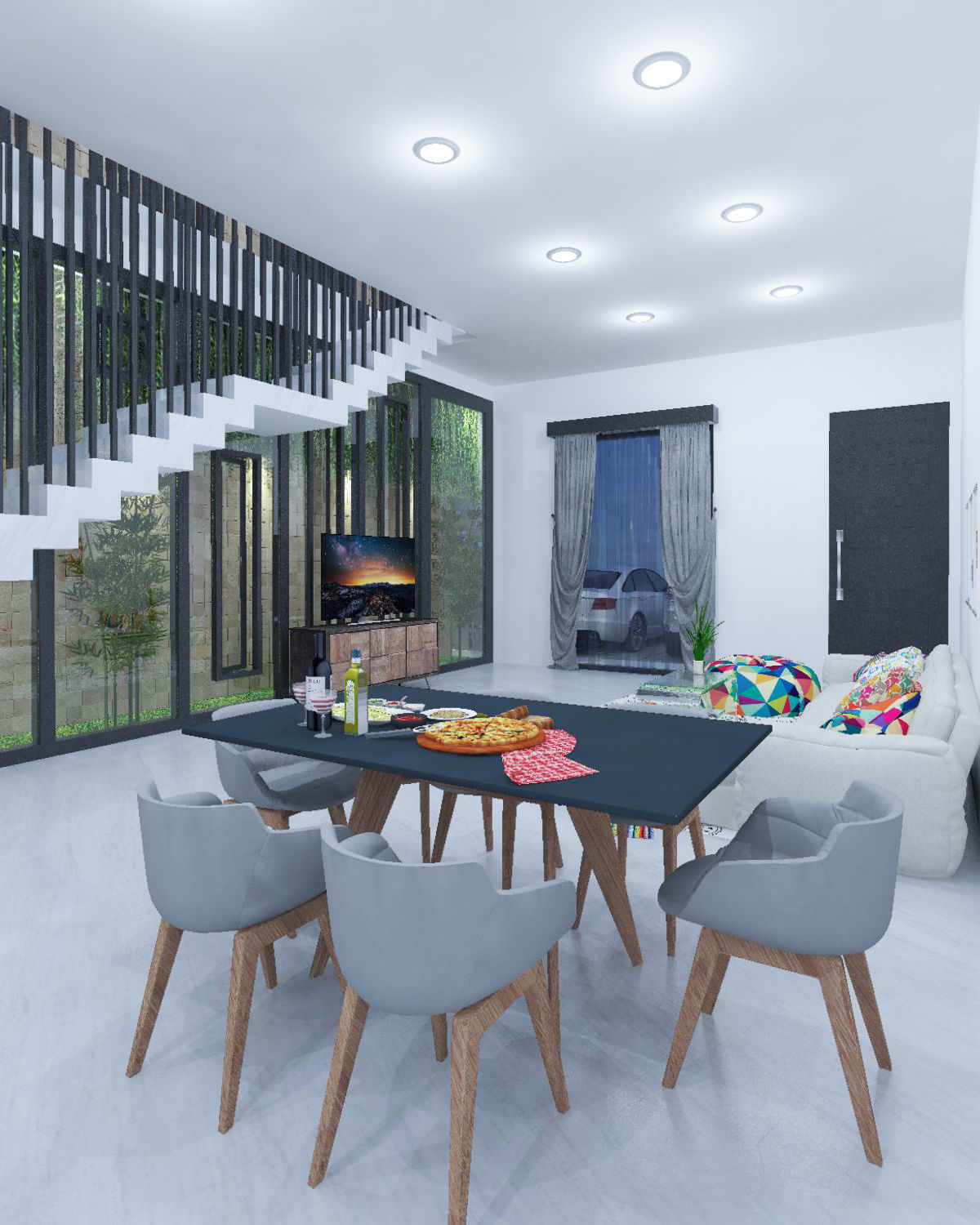 TERRACE HOUSE EXTERIOR AND INTERIOR DESIGN Low-poly 3D model_1