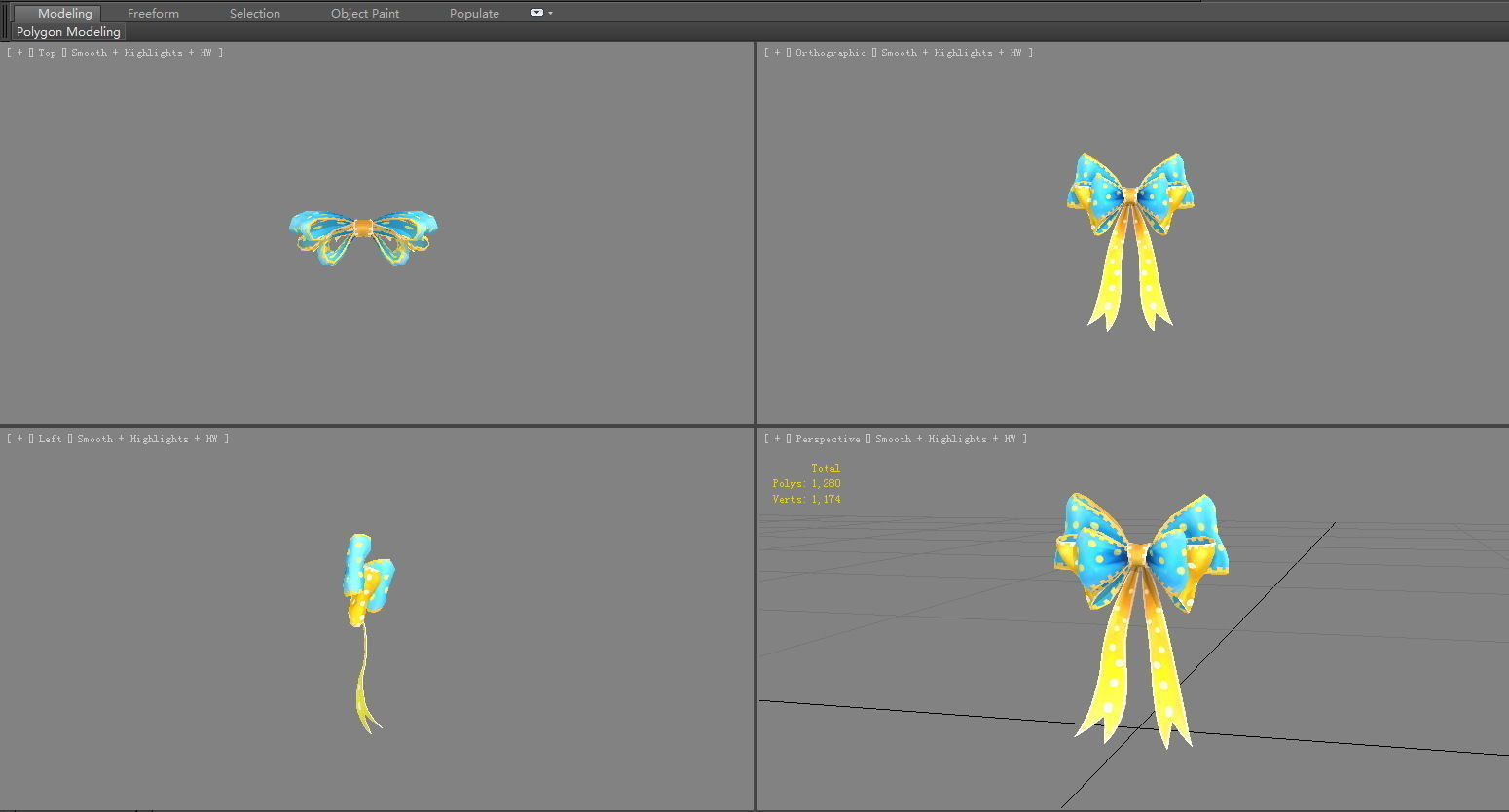 cartoon blue bow tie Low-poly 3D model_3