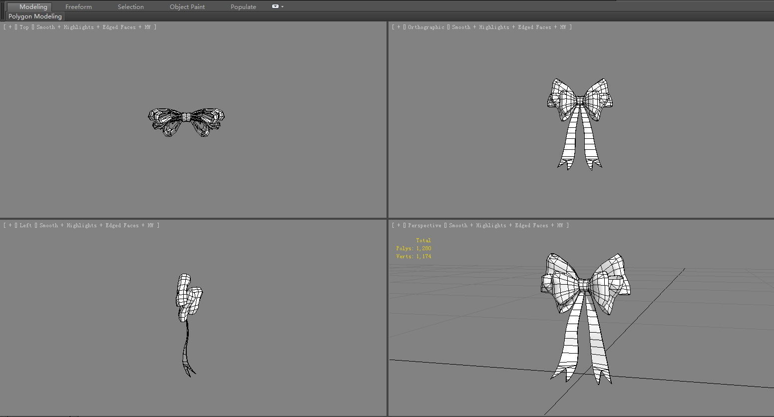 cartoon blue bow tie Low-poly 3D model_5