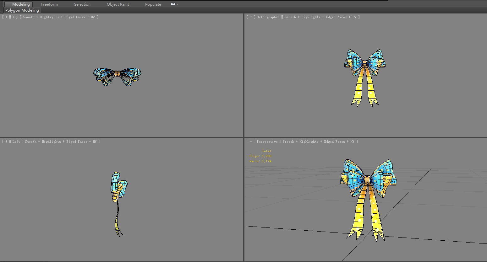 cartoon blue bow tie Low-poly 3D model_4