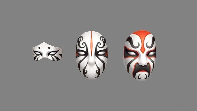 three masks - Peking Opera Low-poly 3D model