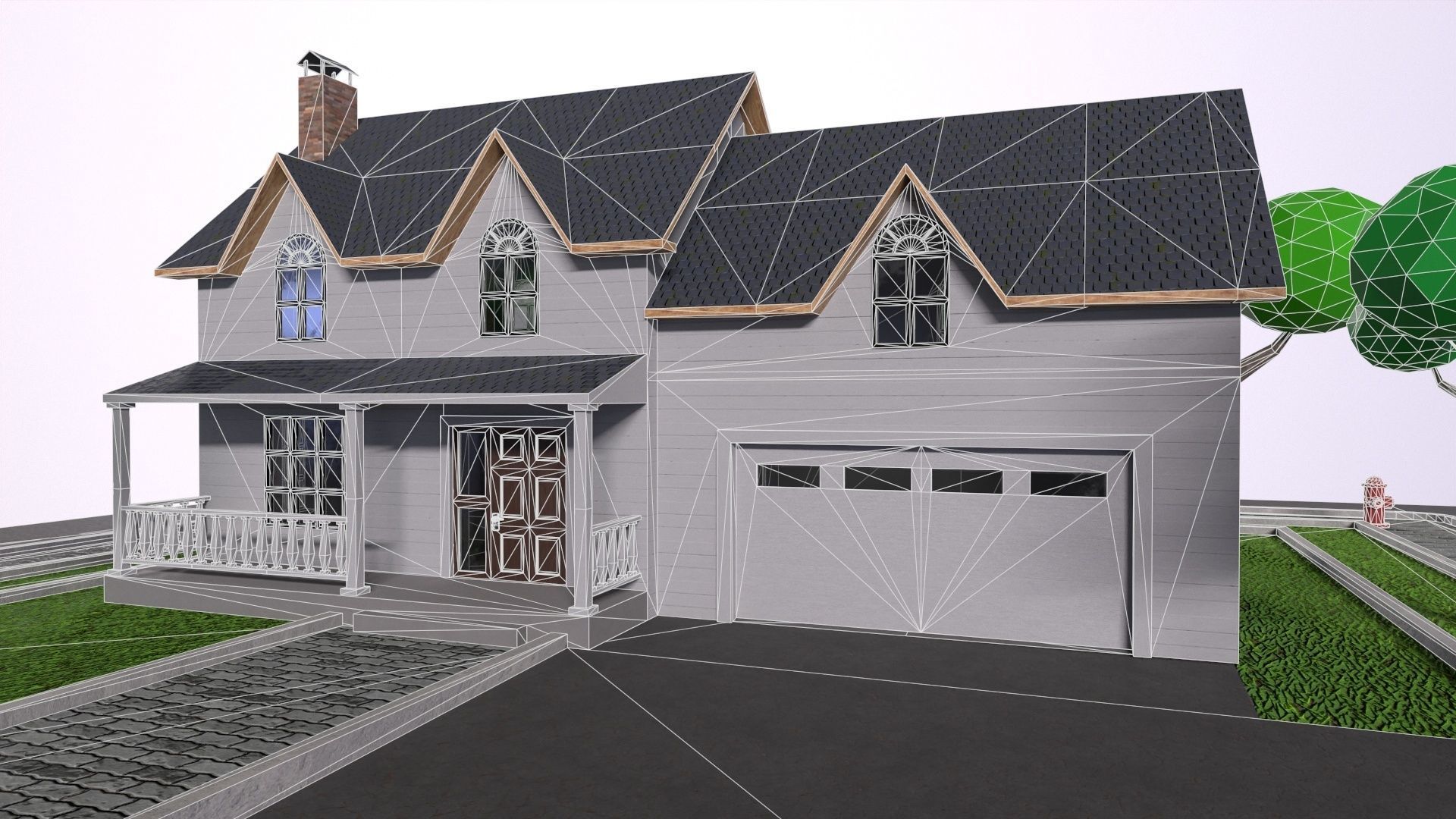 low-poly 3D PBR set House VR Low-poly 3D model_6