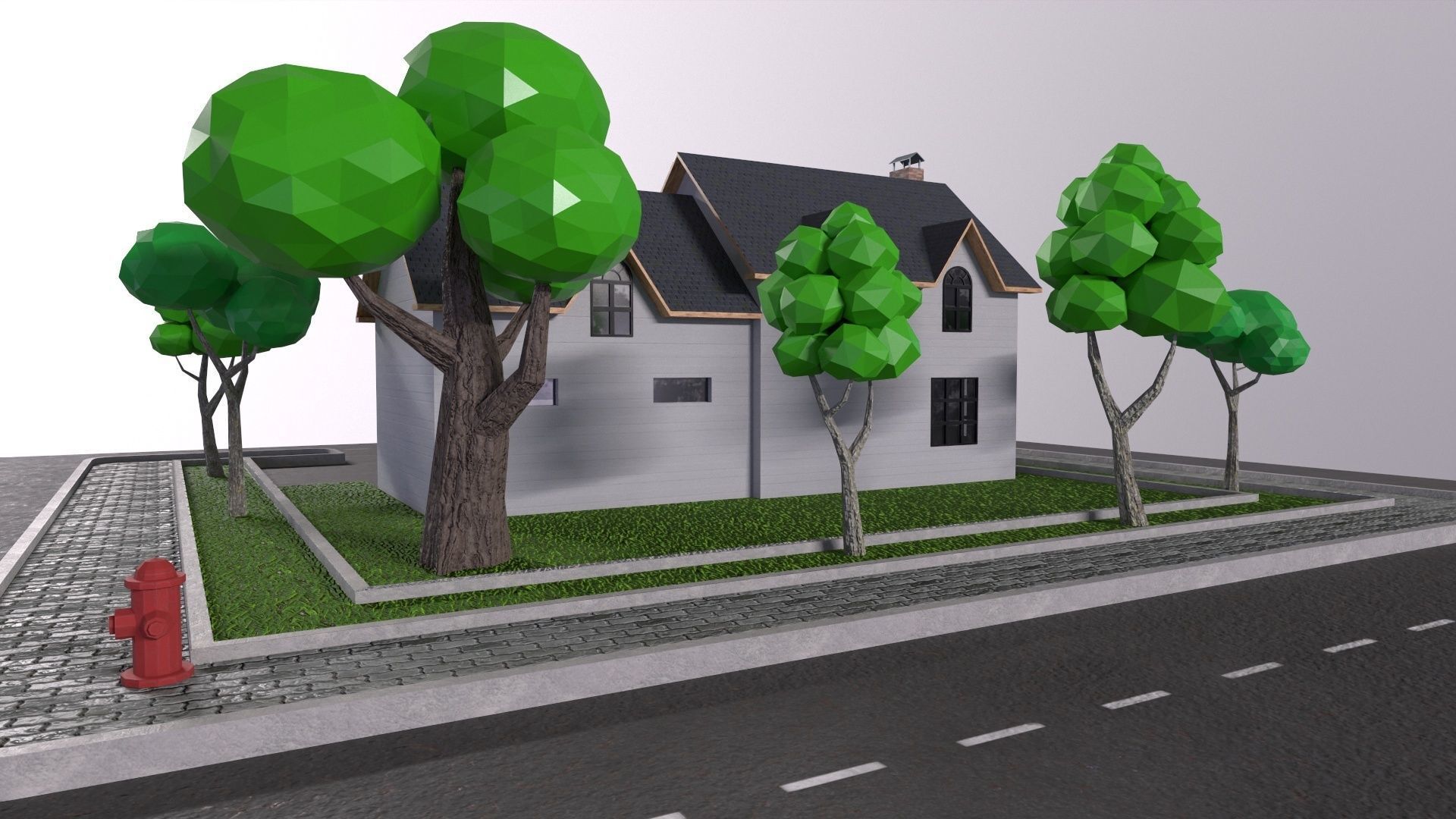 low-poly 3D PBR set House VR Low-poly 3D model_8