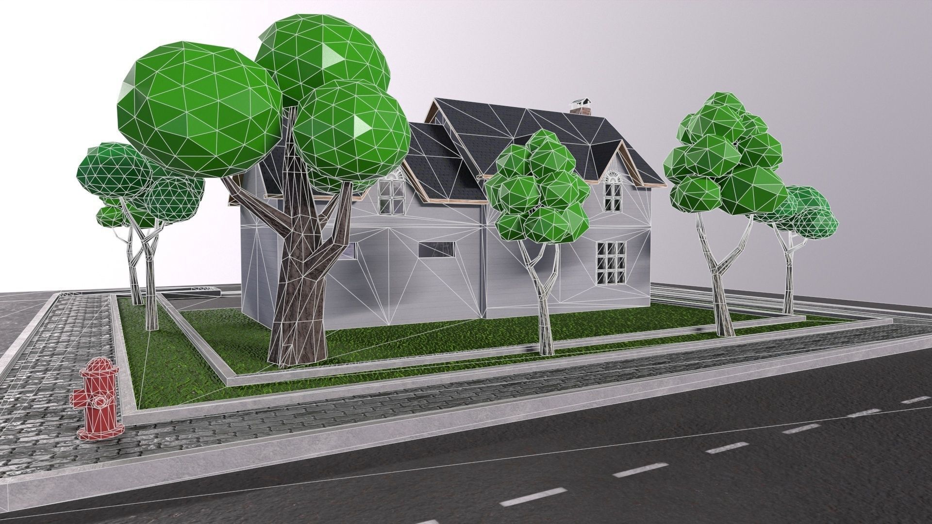 low-poly 3D PBR set House VR Low-poly 3D model_9