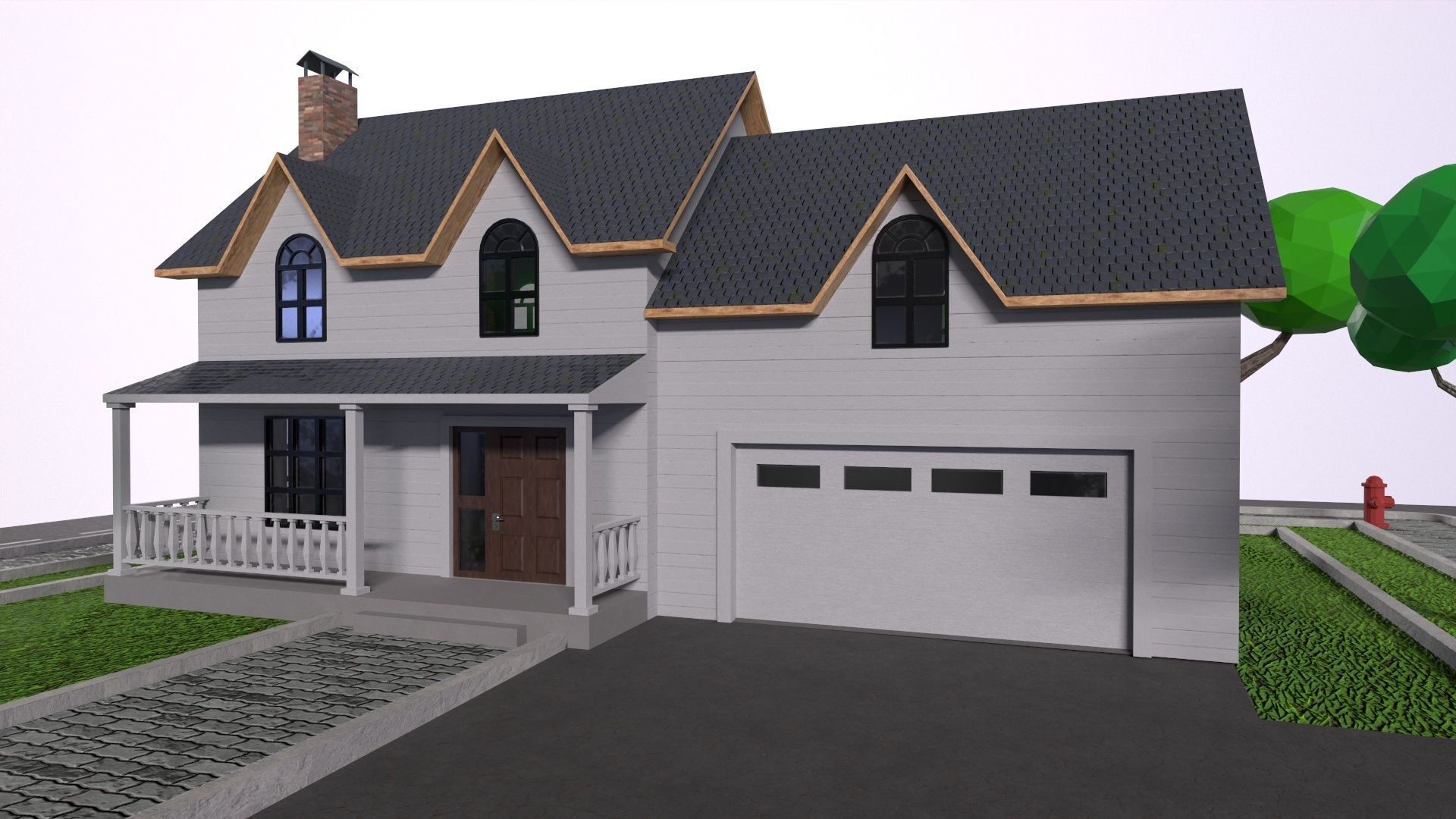 low-poly 3D PBR set House VR Low-poly 3D model_5