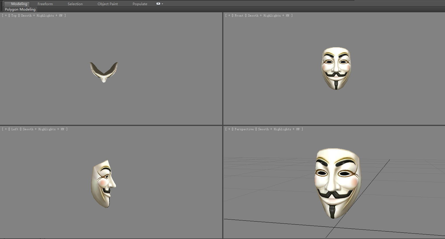 mask - V for Vendetta Low-poly 3D model_3