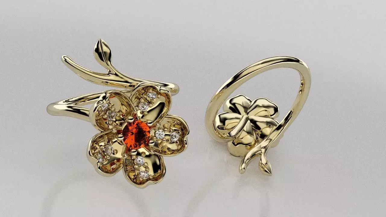 Flower ring set with gems 3D print model
