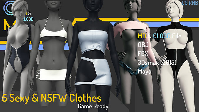 5 Sexy And NSFW Clothes  - Game Ready Low-poly 3D model