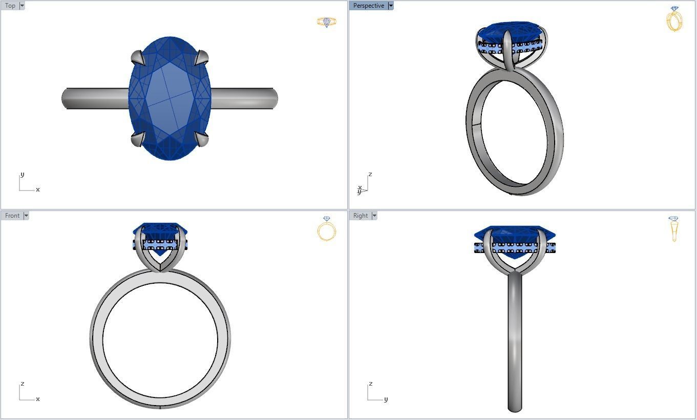 Solitaire engagement ring with hidden halo 3D print model_3