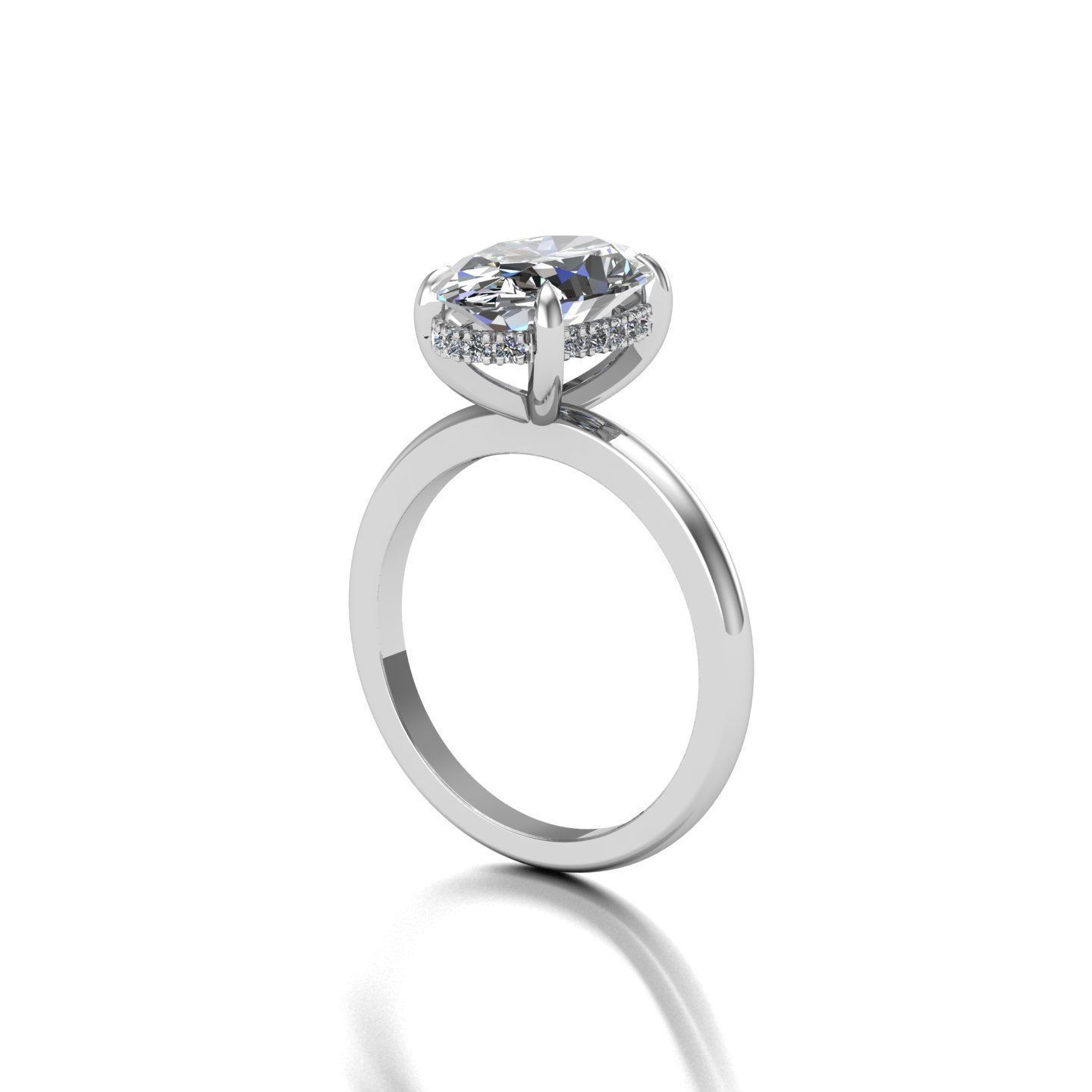 Solitaire engagement ring with hidden halo 3D print model_2