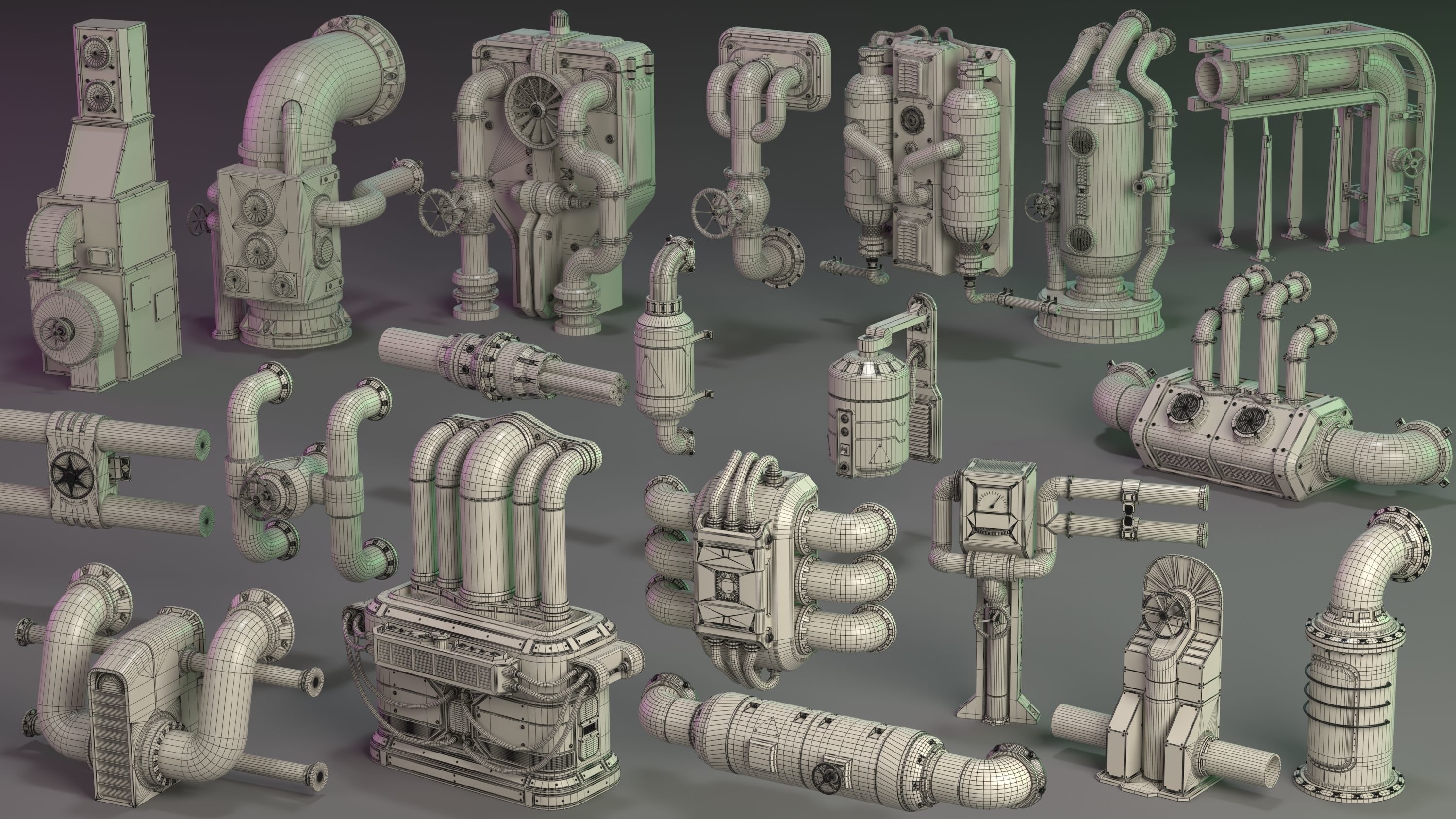 Wall Tube Mechanism Props 1 - 20 pieces 3D model_1