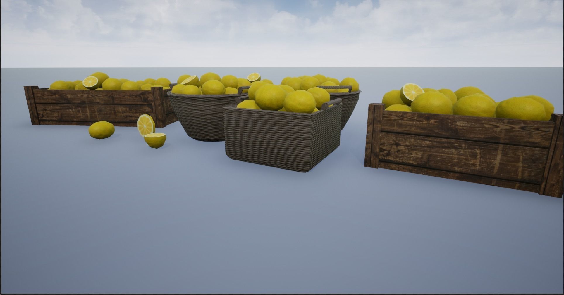 Lowpoly Crate and Baskets of Harvested Lemon Low-poly 3D model_3
