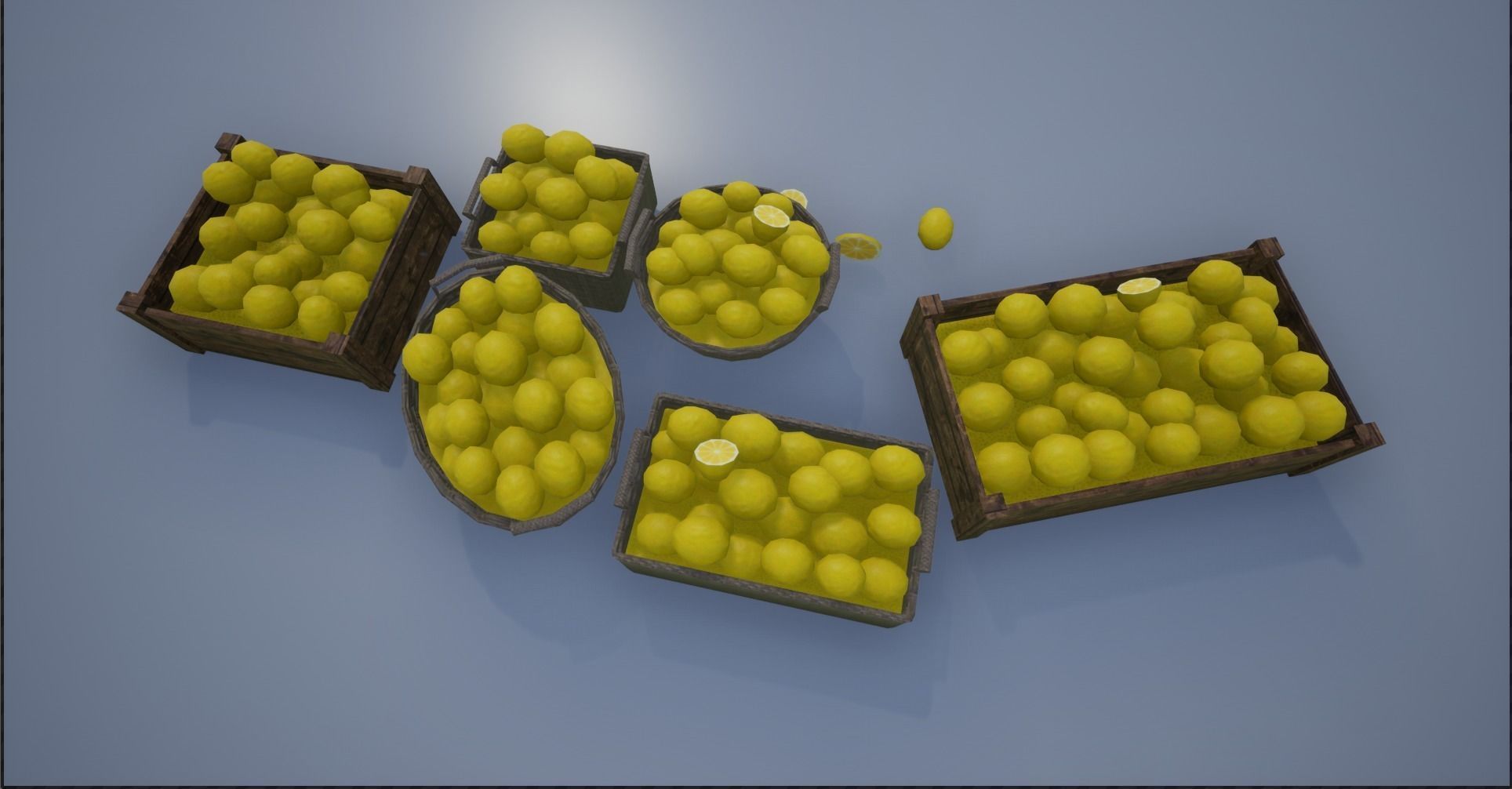Lowpoly Crate and Baskets of Harvested Lemon Low-poly 3D model_2