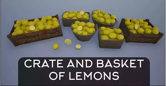 Lowpoly Crate and Baskets of Harvested Lemon