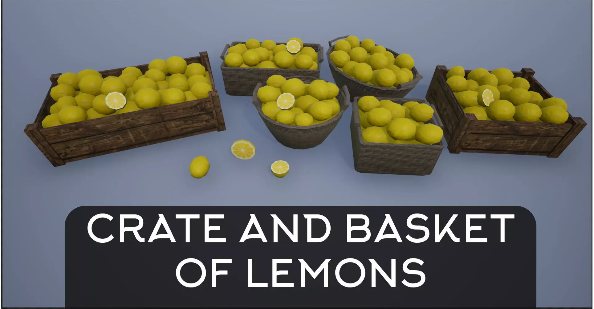 Lowpoly Crate and Baskets of Harvested Lemon Low-poly 3D model_0