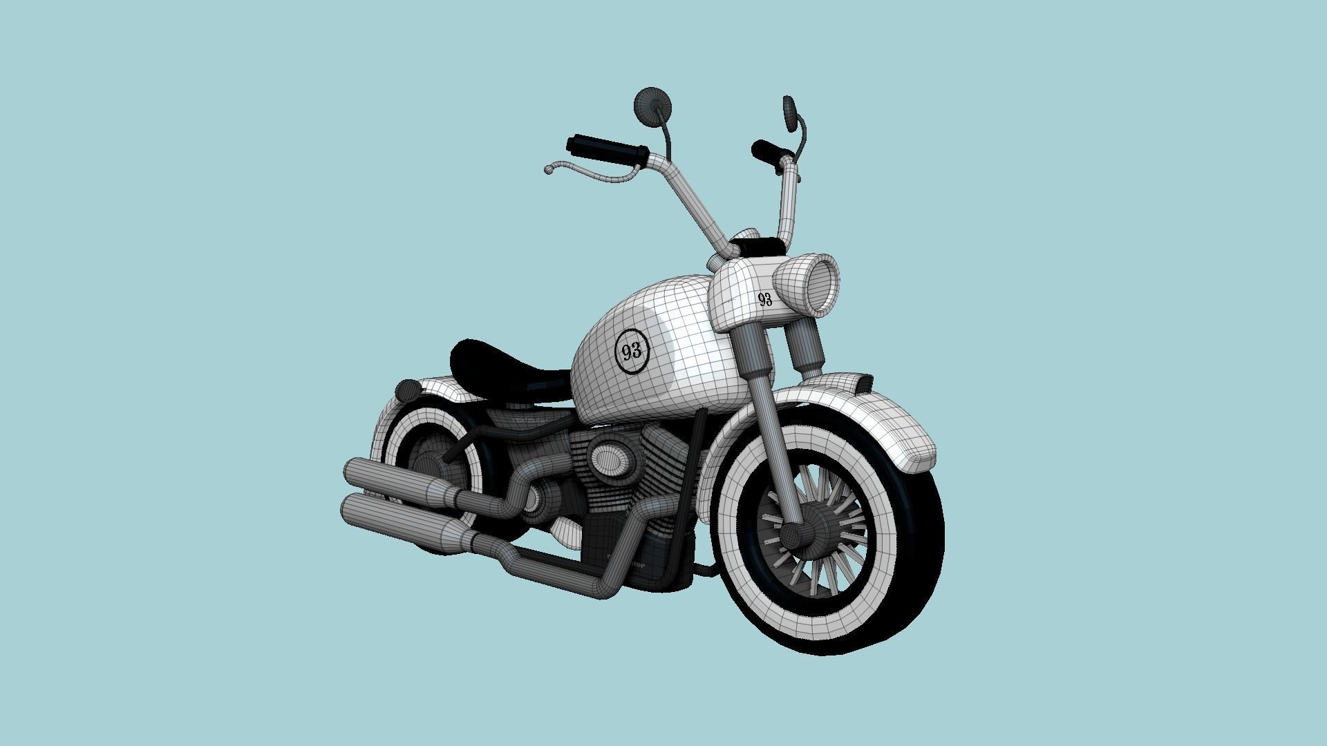 Motorcycle Cartoon A10 White Racing - Custom Vehicle Design Low-poly 3D model_6