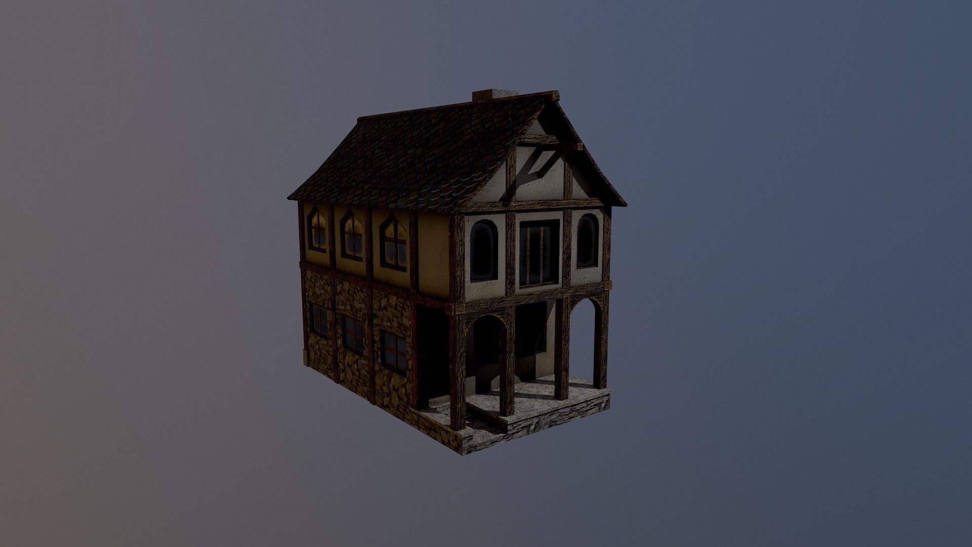 Medieval Village House Low-poly 3D model_13