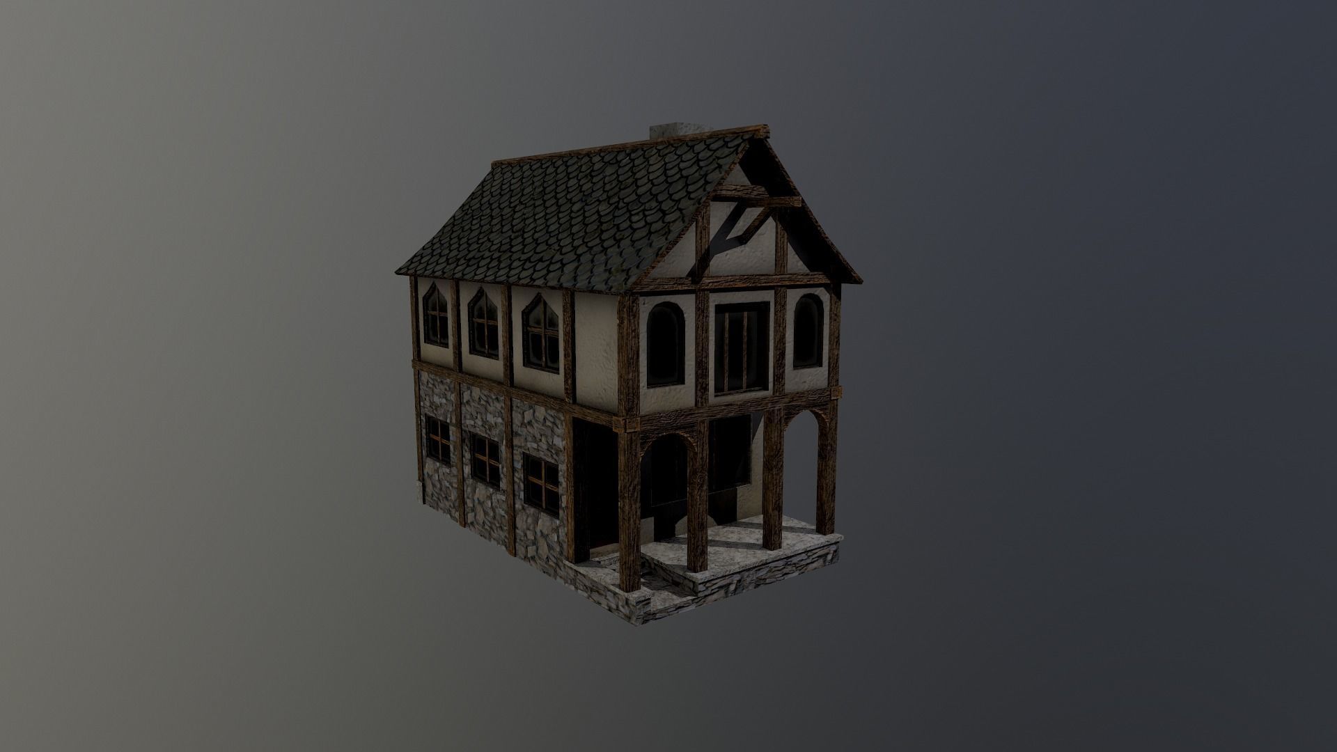 Medieval Village House Low-poly 3D model_12