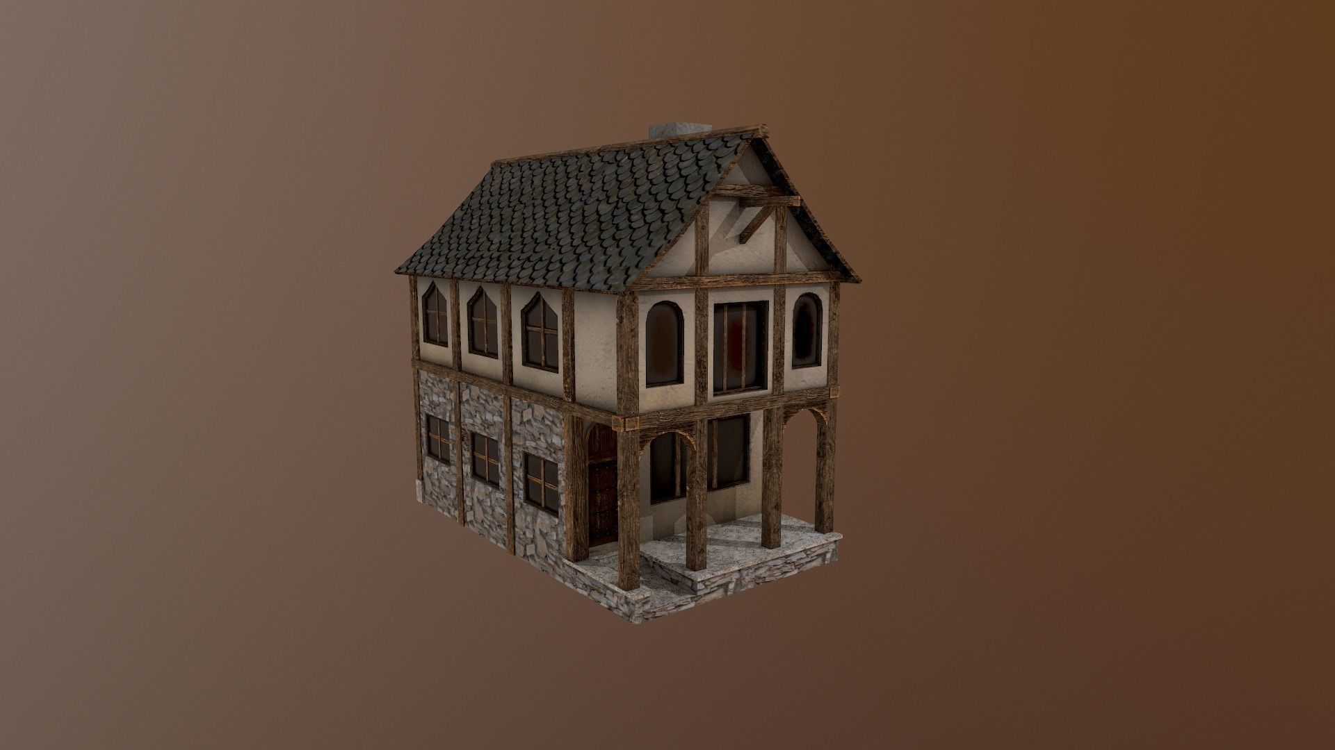 Medieval Village House Low-poly 3D model_23