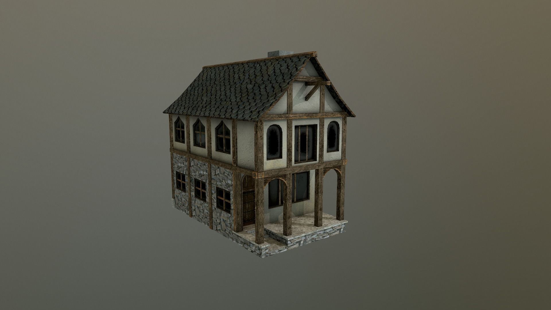 Medieval Village House Low-poly 3D model_15