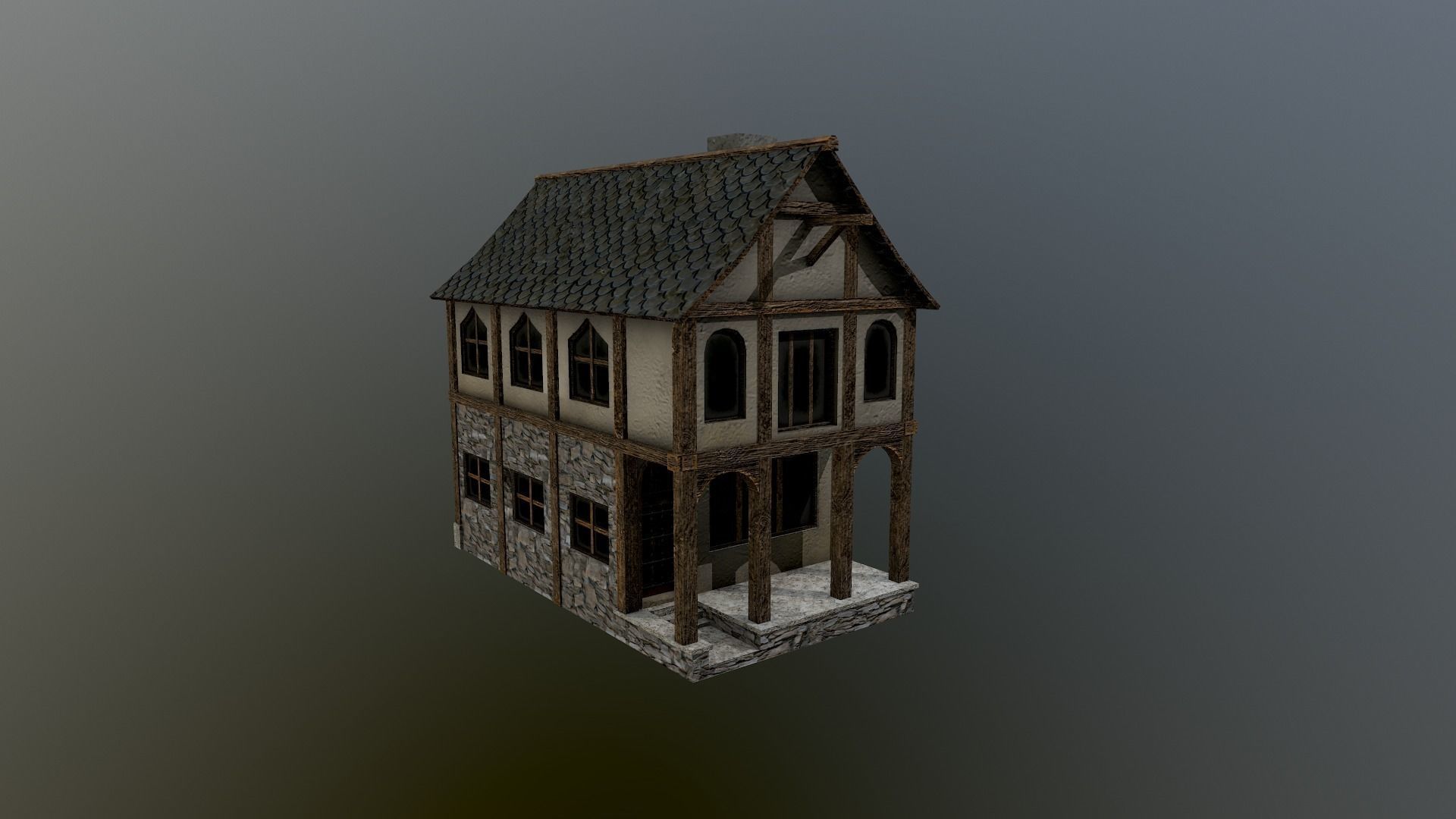 Medieval Village House Low-poly 3D model_17