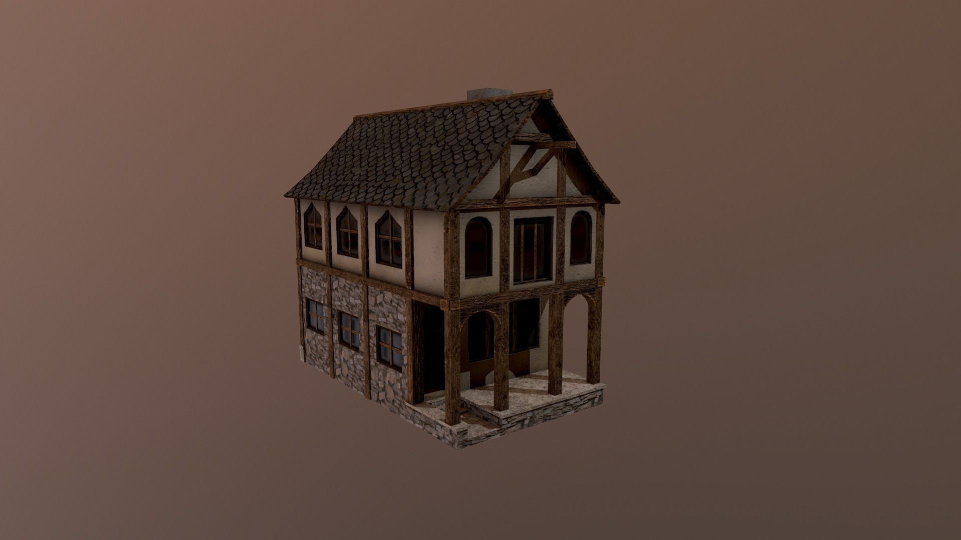 Medieval Village House Low-poly 3D model_7