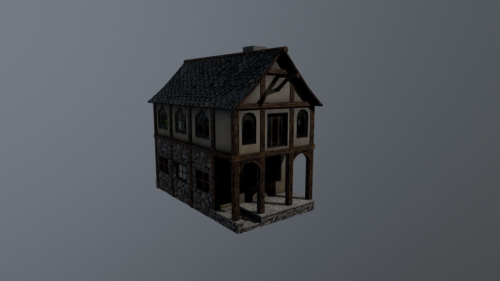 Medieval Village House Low-poly 3D model_24