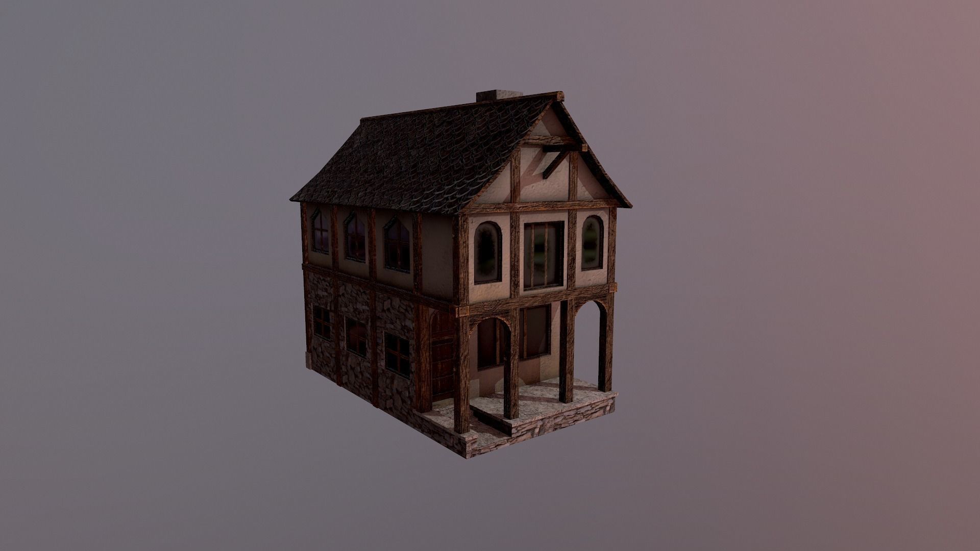 Medieval Village House Low-poly 3D model_26