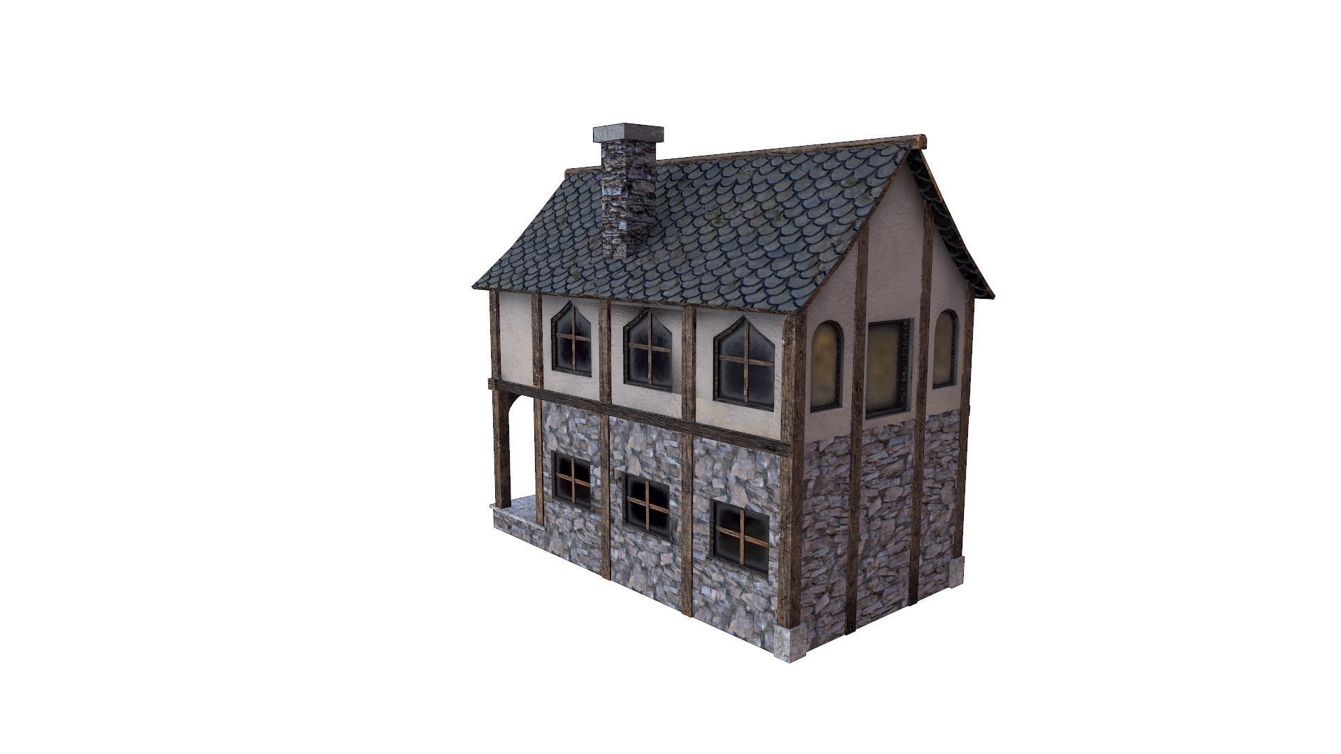 Medieval Village House Low-poly 3D model_4