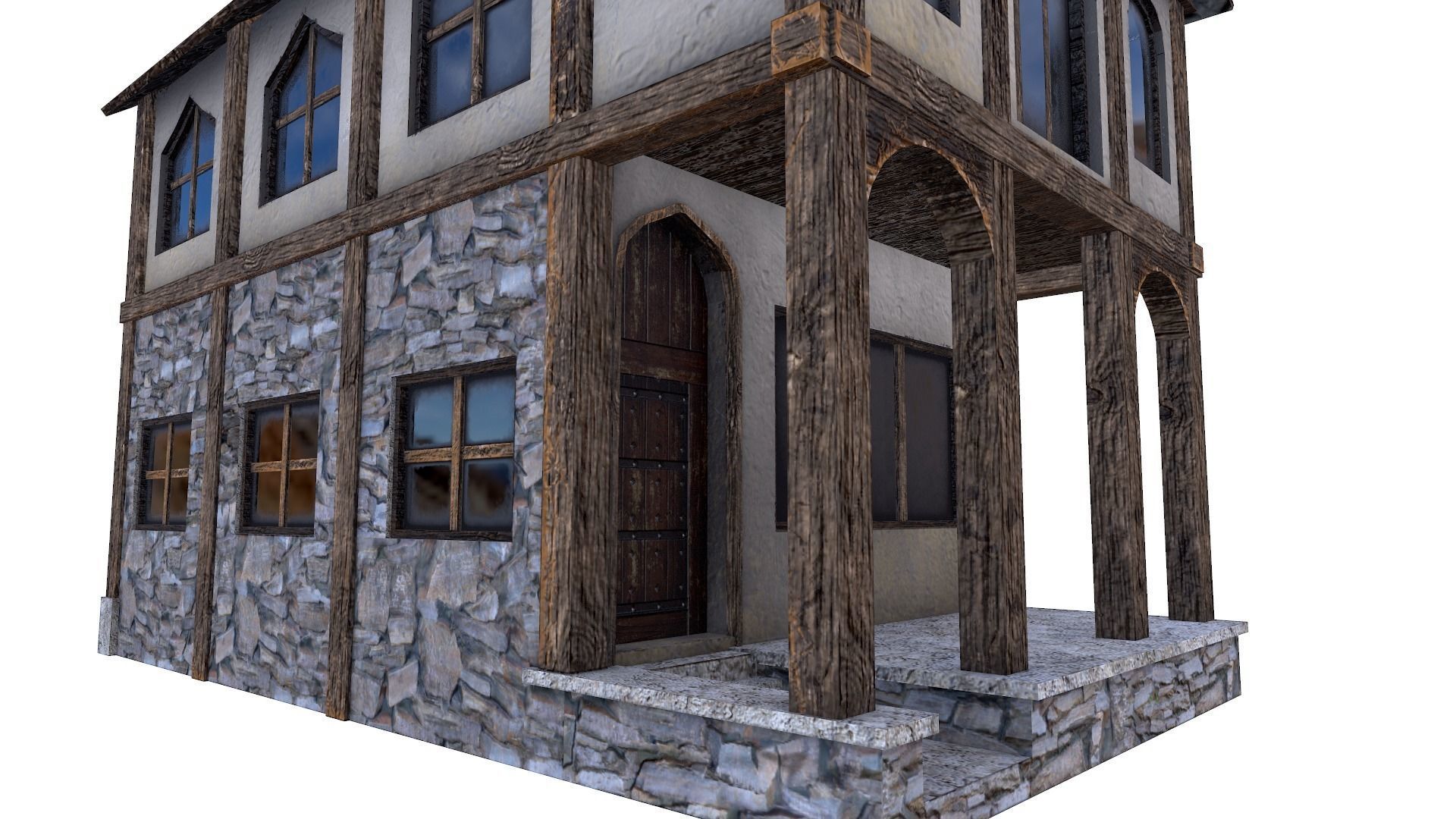Medieval Village House Low-poly 3D model_5