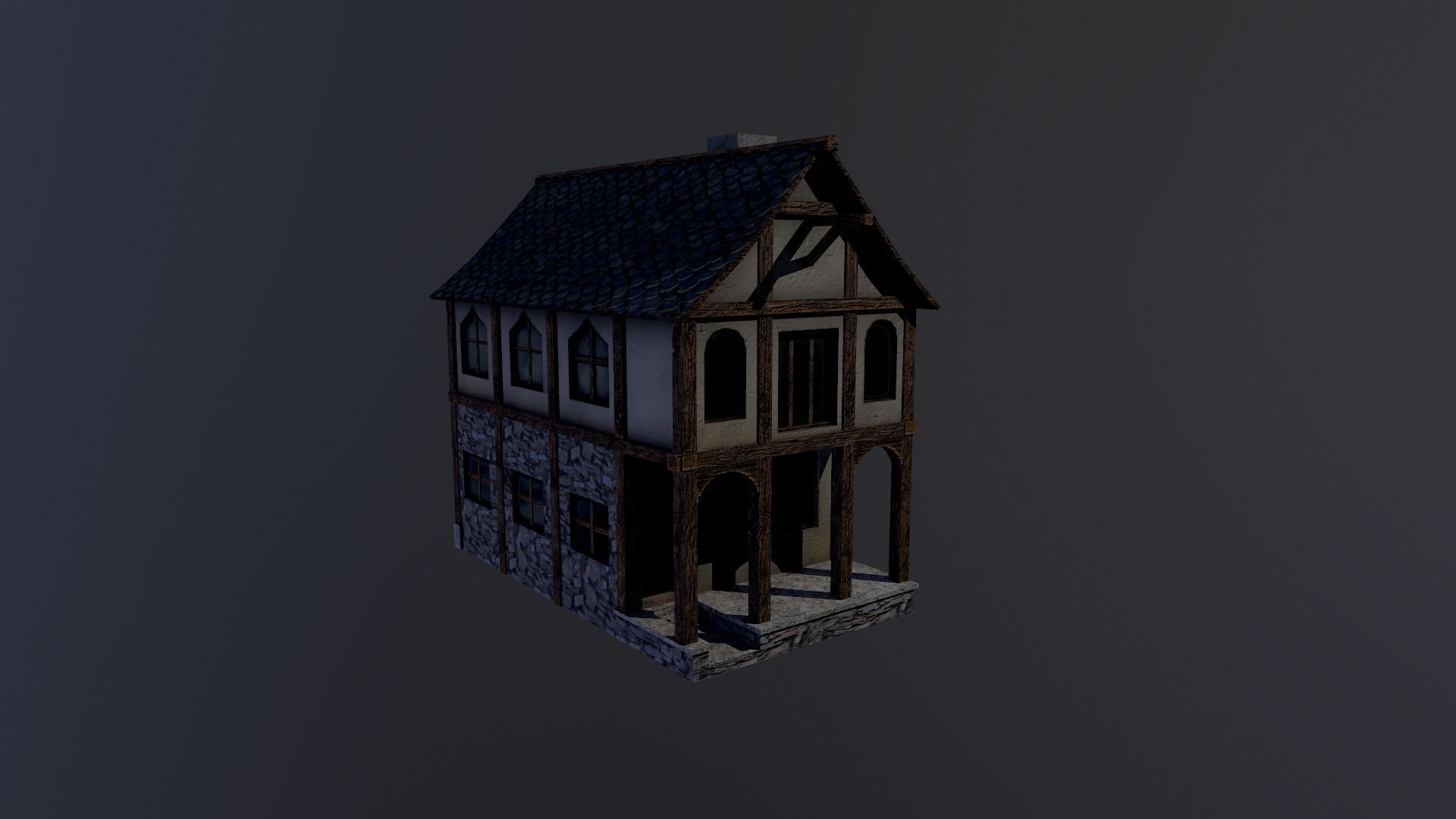 Medieval Village House Low-poly 3D model_6