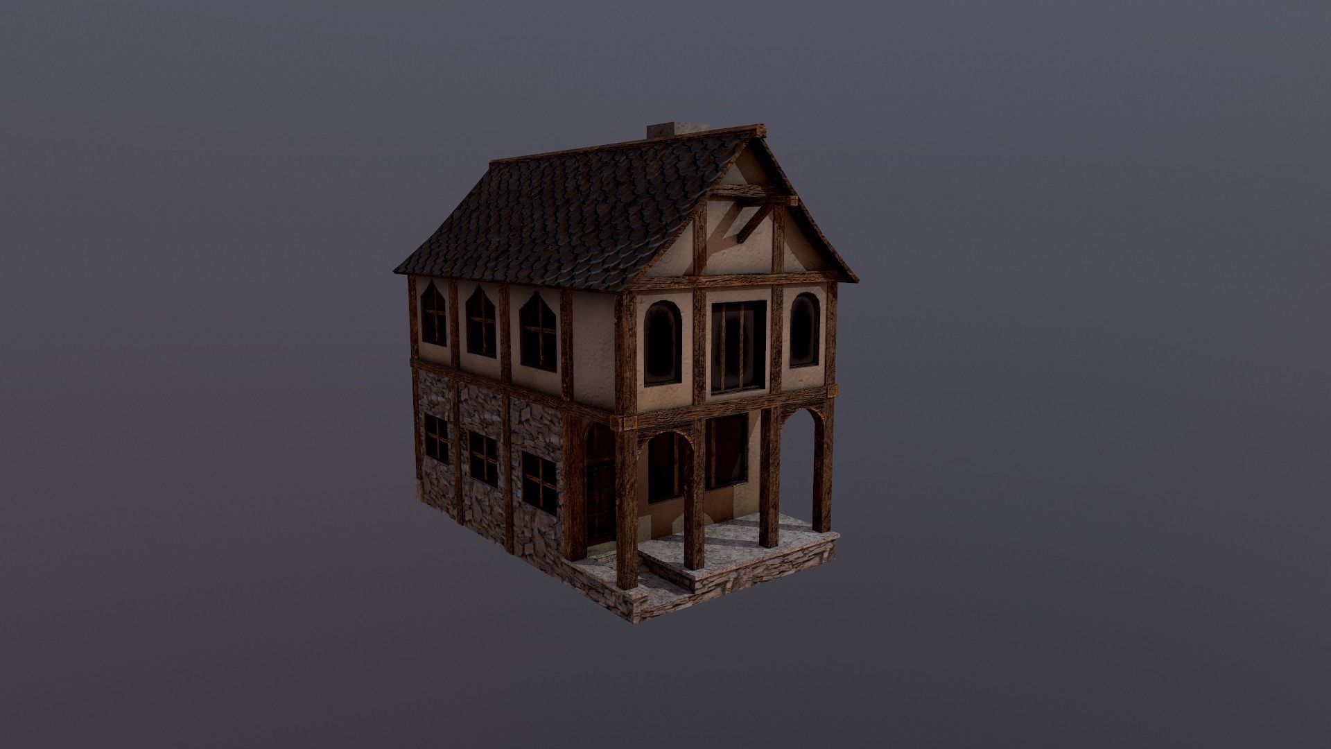 Medieval Village House Low-poly 3D model_19