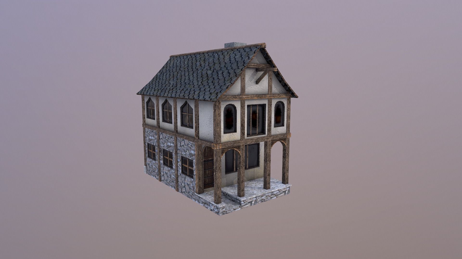 Medieval Village House Low-poly 3D model_10