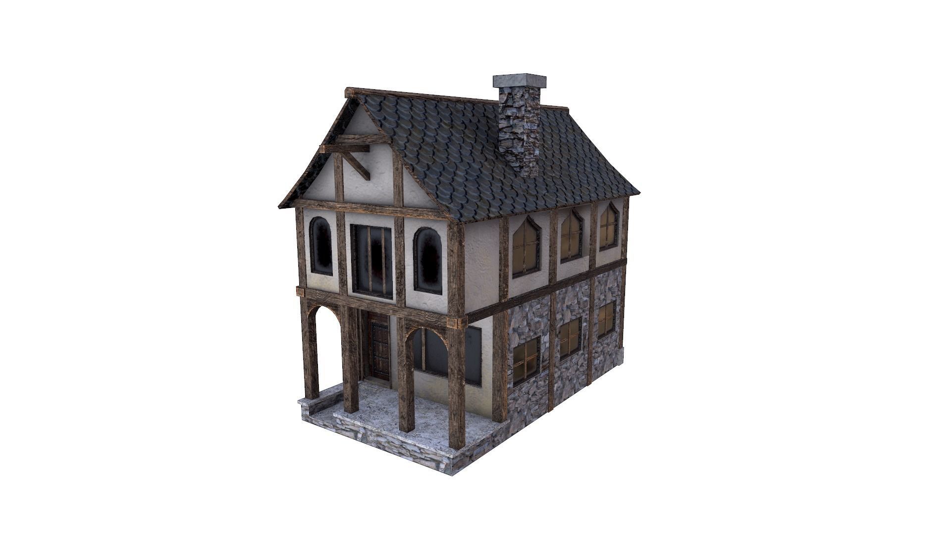 Medieval Village House Low-poly 3D model_2