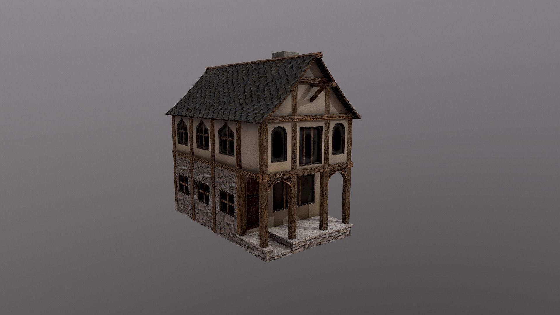 Medieval Village House Low-poly 3D model_20