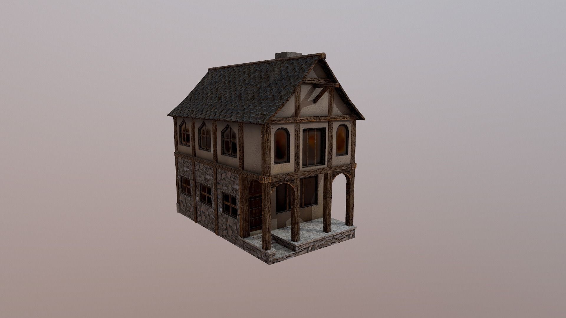 Medieval Village House Low-poly 3D model_9