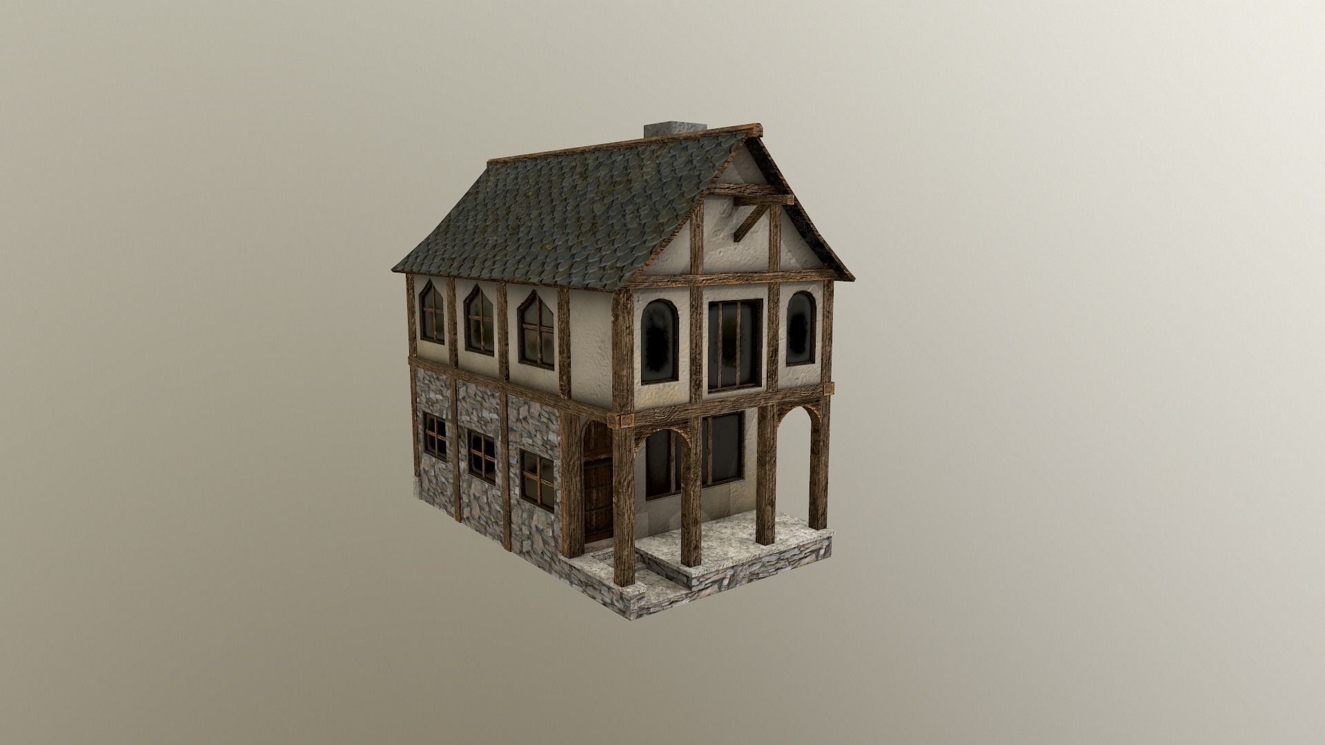 Medieval Village House Low-poly 3D model_25