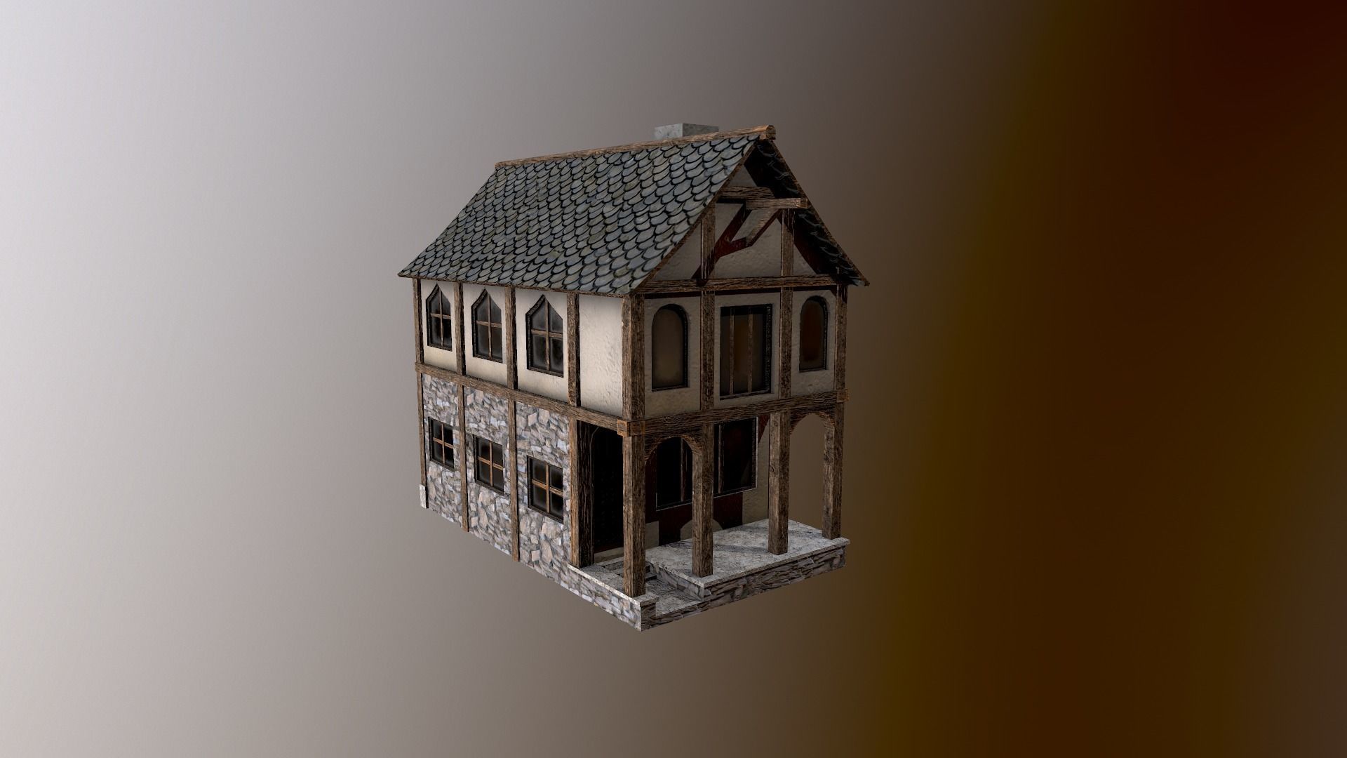 Medieval Village House Low-poly 3D model_11