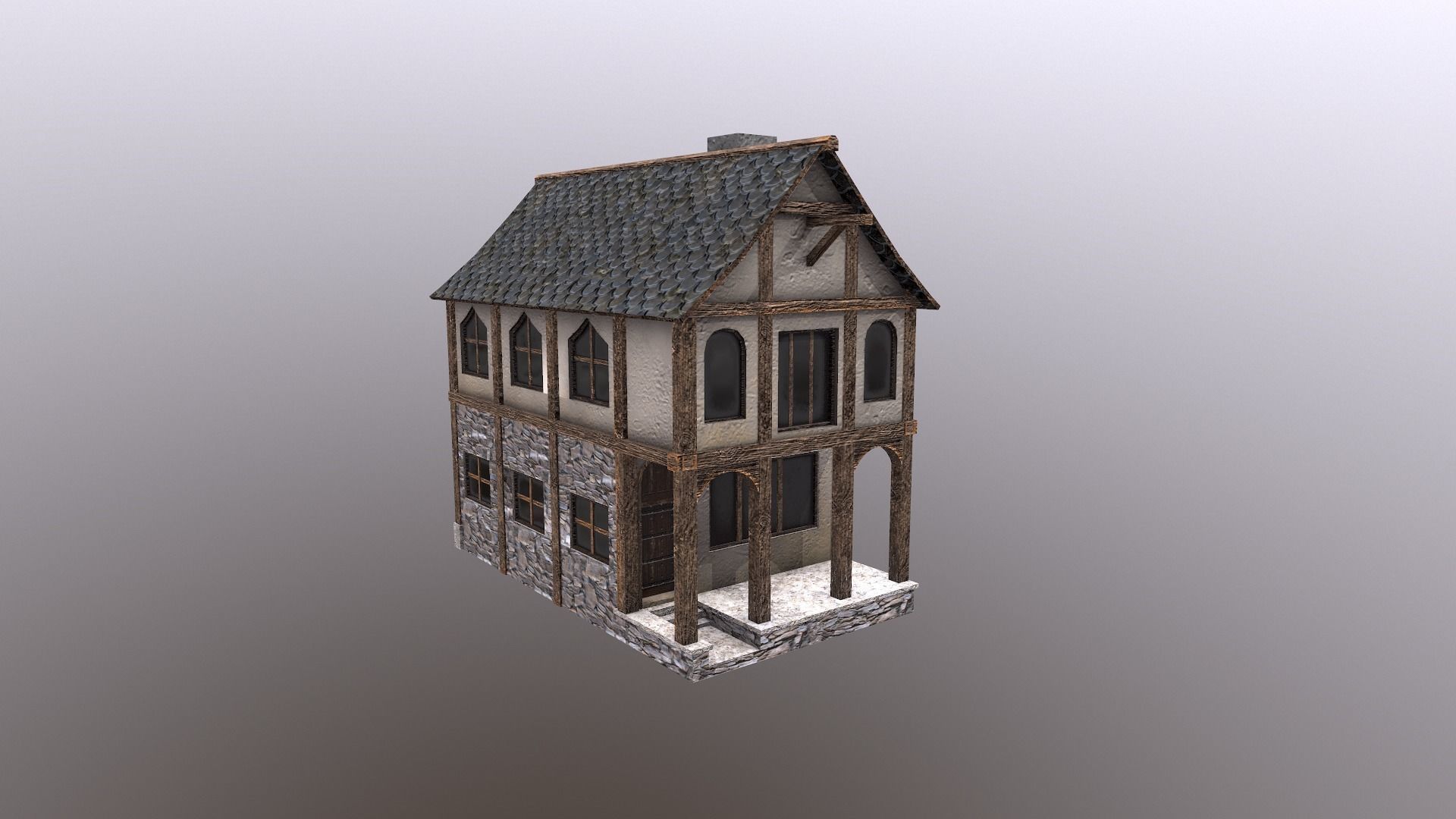 Medieval Village House Low-poly 3D model_27