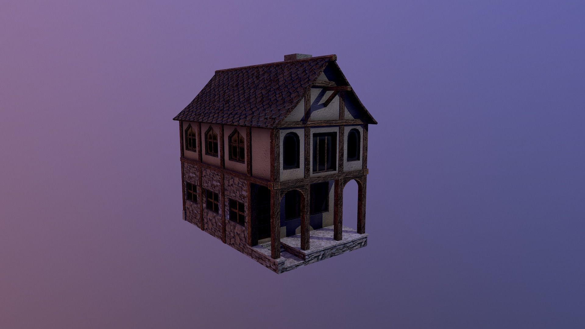 Medieval Village House Low-poly 3D model_22
