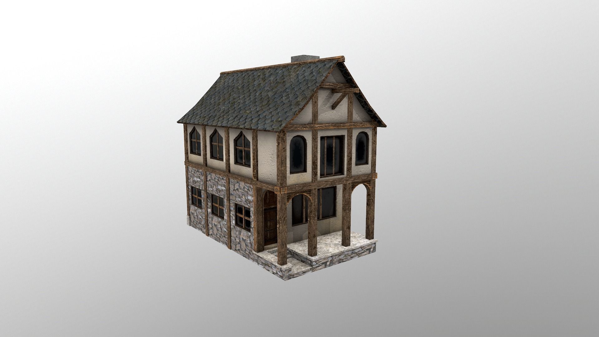 Medieval Village House Low-poly 3D model_18