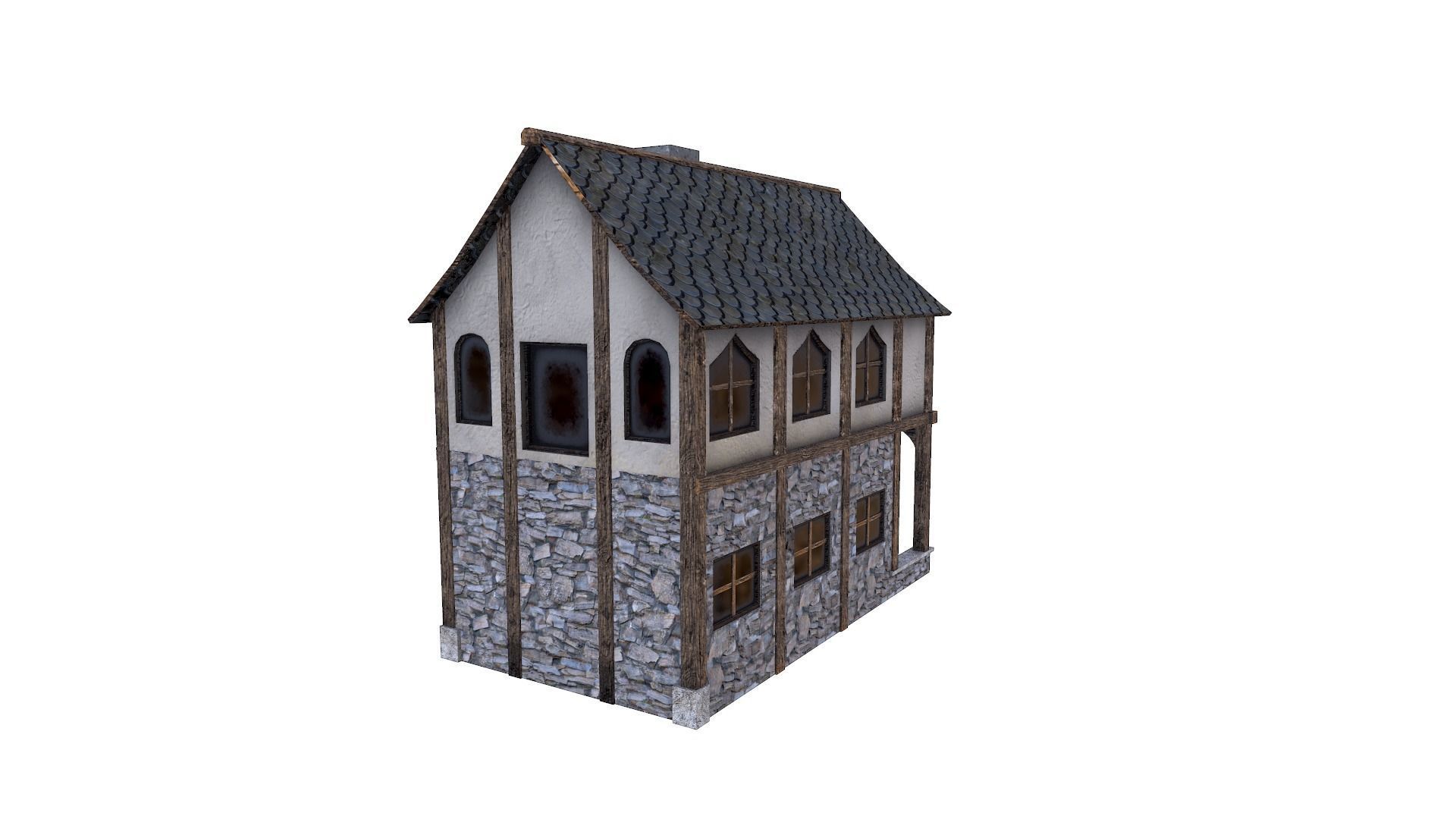 Medieval Village House Low-poly 3D model_3